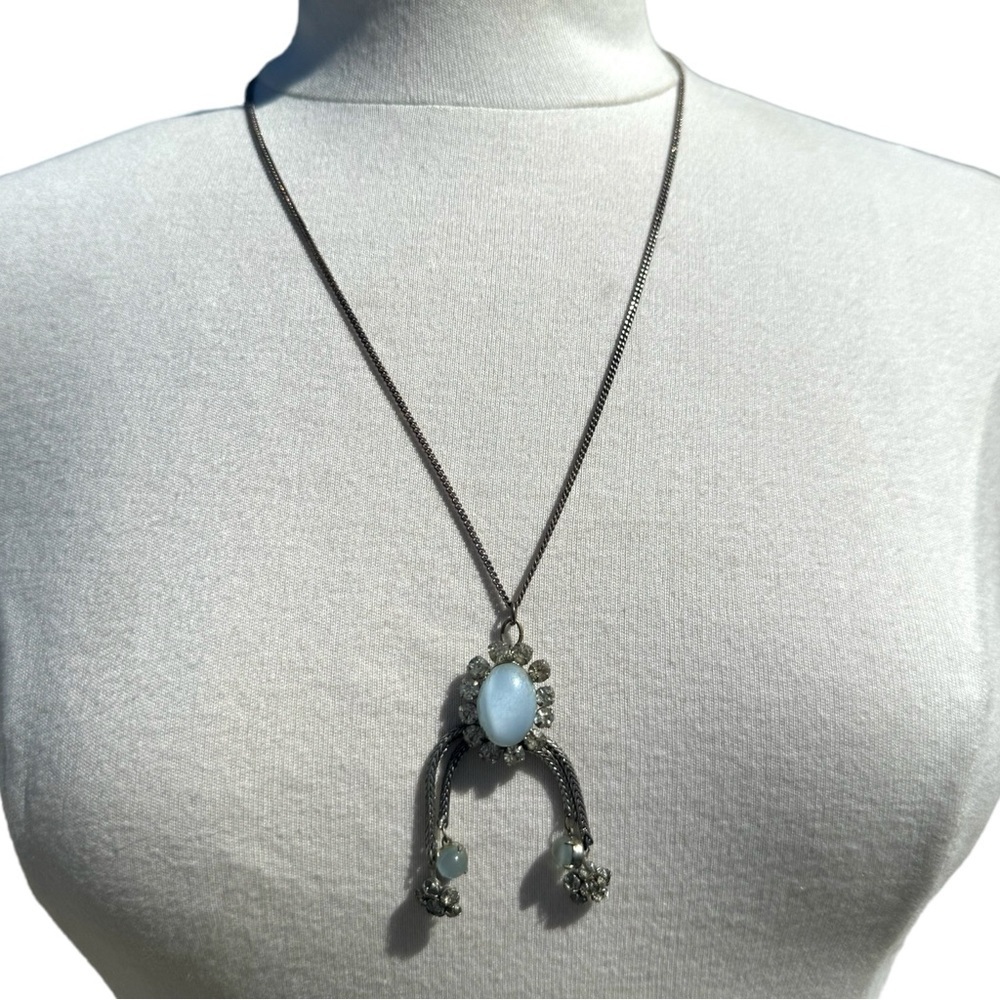 Vintage RARE Baby Blue Moonglow Lucite Pendant Necklace